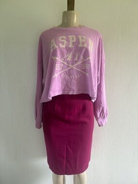 wild fable Aspen Cropped Graphic Ski theme long sleeve shirt in Light Pink M